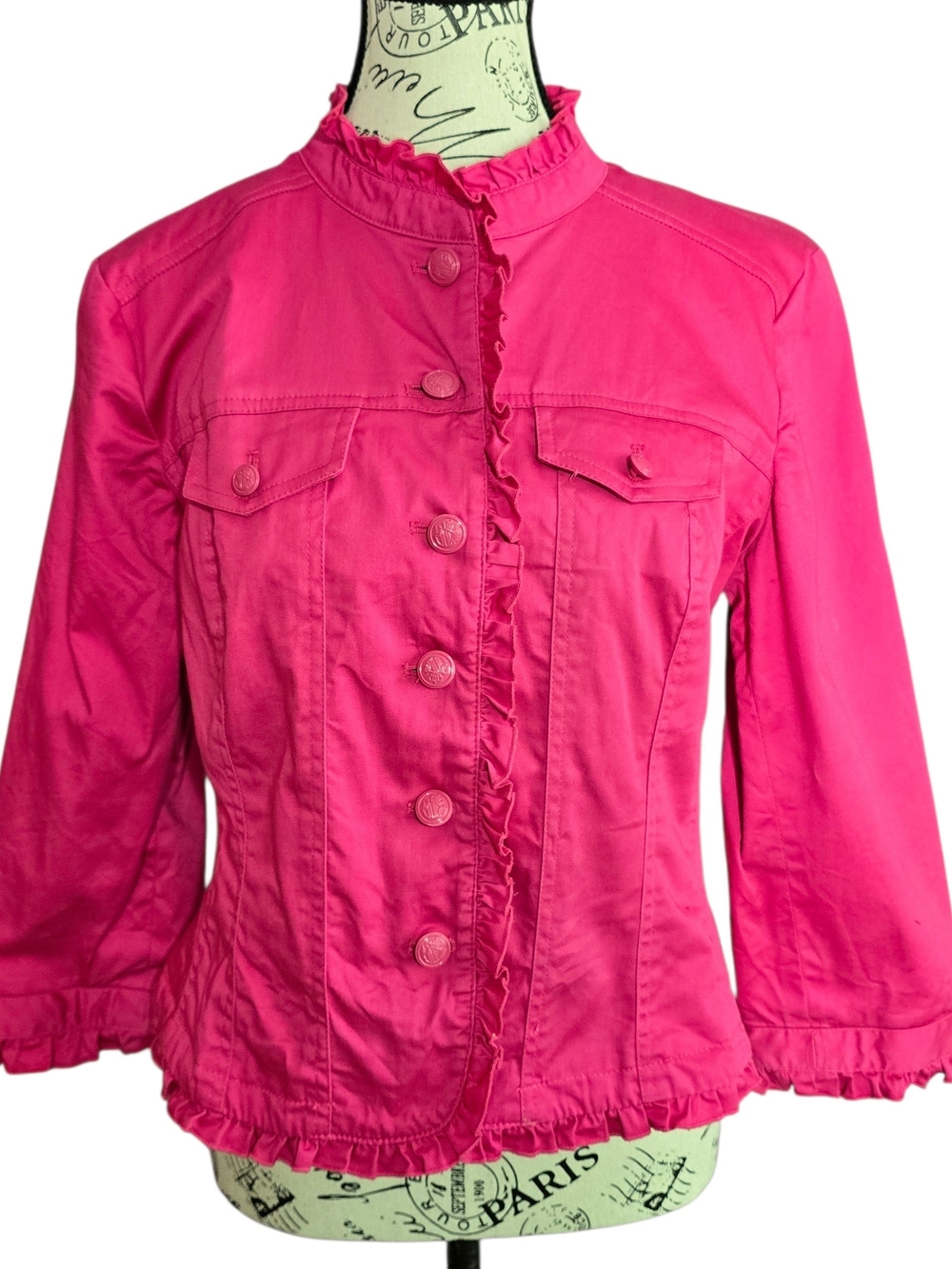 Sandro Cotton Hot Pink Ruffle-Trim Jean Jacket Barbiecore M